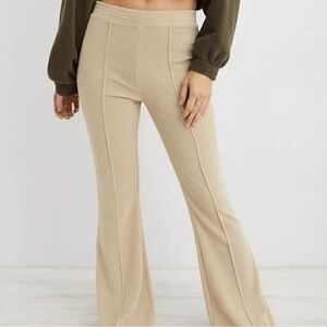 Aerie Flared Ribbed Pants Cream Color